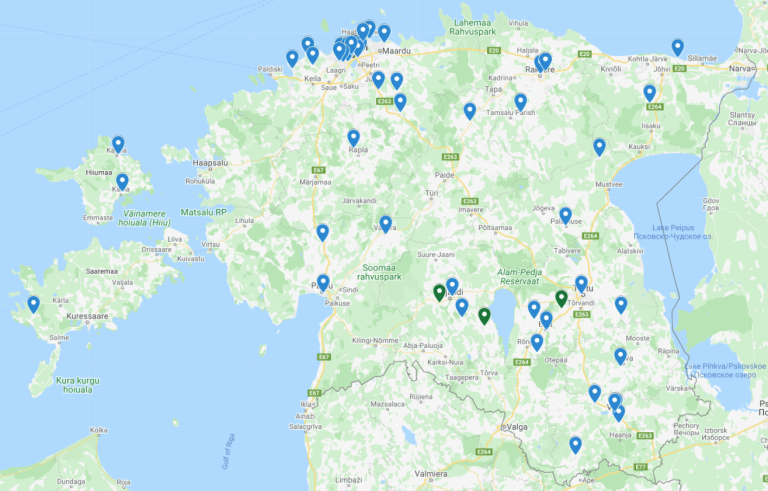 Eesti kaart Eduteni kasutajatega — koolide ja lasteaedade asukohad märgitud kaardil üle kogu Eesti